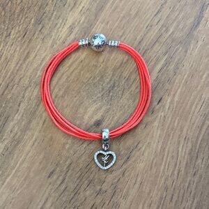 Pandora Orange 5-String Bracelet With TInkerbelle Heart Charm Bracelet